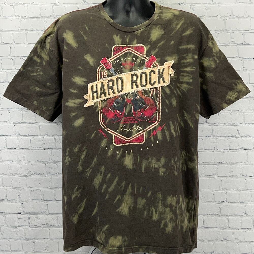 Hard Rock Cafe Honolulu Hawaii HI T Shirt XXL 2XL Guitar Applique Bleach Dye Tee